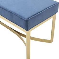 Deals ⌛ Olliix Martha Stewart Secor Solid Wood And Polyester Accent Bench In Blue/Gold 🛒 -Bedroom Benches Store 2532298 4 L