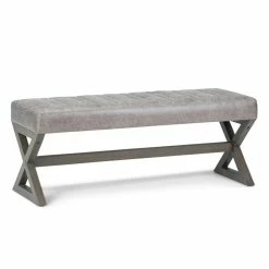 Brand new π Trent Home 48" W Rubberwood Ottoman Bench In Distressed Gray Taupe Faux Leather β¨