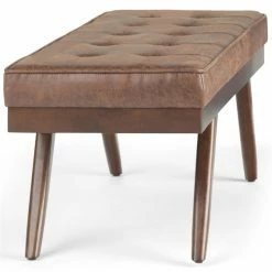 Flash Sale 😉 Trent Home 48"W Mid Century Ottoman Bench In Distressed Umber Brown Faux Leather 😀 -Bedroom Benches Store 2533548 3 L