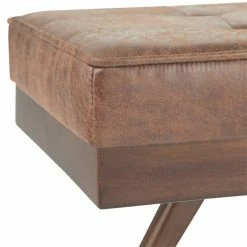Flash Sale 😉 Trent Home 48"W Mid Century Ottoman Bench In Distressed Umber Brown Faux Leather 😀 -Bedroom Benches Store 2533548 4 L