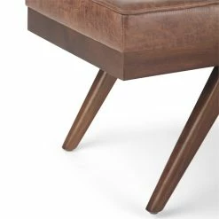 Flash Sale 😉 Trent Home 48"W Mid Century Ottoman Bench In Distressed Umber Brown Faux Leather 😀 -Bedroom Benches Store 2533548 7 L