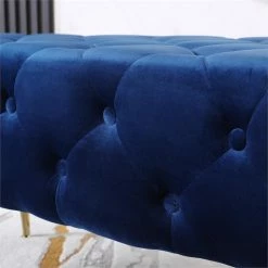 Brand new ✨ Roundhill Furniture Sira Velvet Button Tufted Bench With Gold Metal Legs In Blue 🔥 -Bedroom Benches Store 2536635 5 L