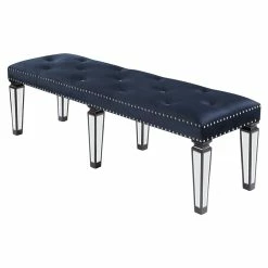 Flash Sale 🤩 ACME Furniture ACME Varian II Bench In Dark Navy Velvet And Black And Silver Finish 👏 -Bedroom Benches Store 2547542 3 L