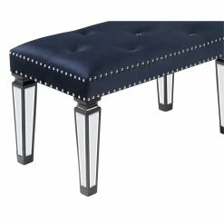 Flash Sale 🤩 ACME Furniture ACME Varian II Bench In Dark Navy Velvet And Black And Silver Finish 👏 -Bedroom Benches Store 2547542 4 L