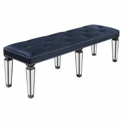 Flash Sale 🤩 ACME Furniture ACME Varian II Bench In Dark Navy Velvet And Black And Silver Finish 👏