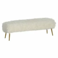 Promo 😉 Kosas Home Iman 18" Modern Polyester Fabric Upholstered Bench In White/Gold ✔️