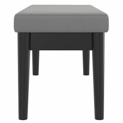 Discount 🌟 WHI Pebble 17.5" Solid Wood Boucle-Woven Fabric Upholstered Bench In Gray 👍 -Bedroom Benches Store 2556450 3 L