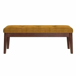 Hot Sale 🧨 WHI Ingrid 17.5" Modern Velvet/Solid Wood Bench In Vintage Mustard Yellow 😀 -Bedroom Benches Store 2556464 2 L