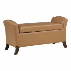 Cheapest ✔️ OSP Home Furnishings Coborn Storage Bench In Camel Brown Faux Leather With Gray Legs 😍