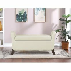 Best Sale 🥰 OSP Home Furnishings Coborn Storage Bench In Cream Faux Leather With Gray Legs 🥰 -Bedroom Benches Store 2560353 2 L