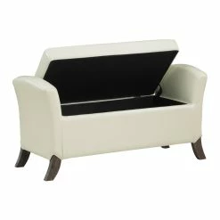 Best Sale 🥰 OSP Home Furnishings Coborn Storage Bench In Cream Faux Leather With Gray Legs 🥰 -Bedroom Benches Store 2560353 3 L