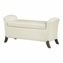 Best Sale 🥰 OSP Home Furnishings Coborn Storage Bench In Cream Faux Leather With Gray Legs 🥰 -Bedroom Benches Store 2560353 7 L