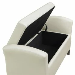 Best Sale 🥰 OSP Home Furnishings Coborn Storage Bench In Cream Faux Leather With Gray Legs 🥰 -Bedroom Benches Store 2560353 9 L