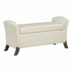 Best Sale 🥰 OSP Home Furnishings Coborn Storage Bench In Cream Faux Leather With Gray Legs 🥰