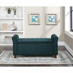 Best Pirce 😍 OSP Home Furnishings Crowder Storage Bench In Azure Blue Fabric 🎉 -Bedroom Benches Store 2560355 2 L