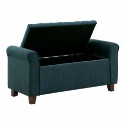 Best Pirce 😍 OSP Home Furnishings Crowder Storage Bench In Azure Blue Fabric 🎉 -Bedroom Benches Store 2560355 3 L