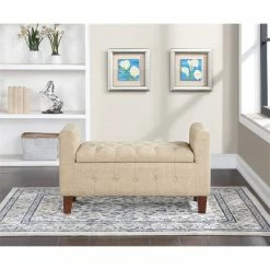 Best deal ⌛ OSP Home Furnishings Darnley Storage Bench In Cream Fabric 🌟 -Bedroom Benches Store 2560365 2 L