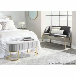 Outlet β¨ LumiSource Fran 17.5" Steel And Velvet Bench In Gold And Gray π 18 Outlet β¨ LumiSource Fran 17.5" Steel And Velvet Bench In Gold And Gray π -Bedroom Benches Store 2568041 8 L