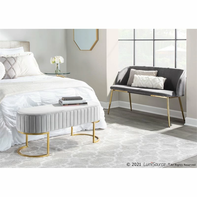 Outlet β¨ LumiSource Fran 17.5" Steel And Velvet Bench In Gold And Gray π 9 Outlet β¨ LumiSource Fran 17.5" Steel And Velvet Bench In Gold And Gray π - Image 9