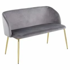 Outlet ✨ LumiSource Fran 17.5" Steel And Velvet Bench In Gold And Gray 🎁