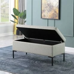 Wholesale ⌛ HomePop 18.5" Large Sustainable Woven Fabric Storage Bench W/ Metal Legs In Gray ⌛ -Bedroom Benches Store 2573856 10 L
