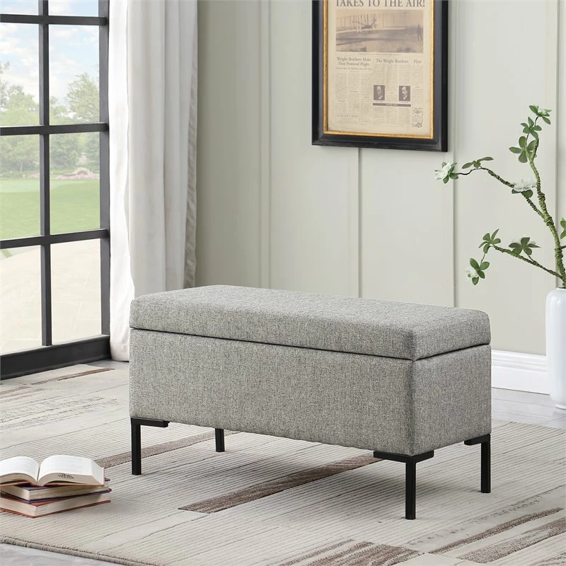 Cheapest π₯° HomePop 17.5" Medium Modern Woven Fabric Storage Bench With Metal Legs In Gray π 2 Cheapest π₯° HomePop 17.5" Medium Modern Woven Fabric Storage Bench With Metal Legs In Gray π - Image 2