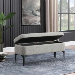 Top 10 ❤️ HomePop 17.5" Large Modern Sustainable Woven Fabric Storage Bench In Gray 🔥 -Bedroom Benches Store 2573864 10 L
