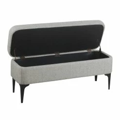 Top 10 ❤️ HomePop 17.5" Large Modern Sustainable Woven Fabric Storage Bench In Gray 🔥 -Bedroom Benches Store 2573864 5 L