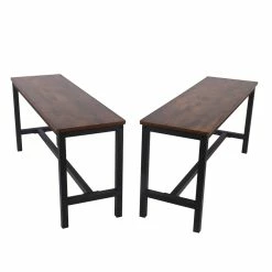 Cheapest 🎁 Benzara Wooden Top Indoor Bench With Metal Legs Set Of 2 Rustic Brown And Black ⌛ -Bedroom Benches Store 2575296 1 L