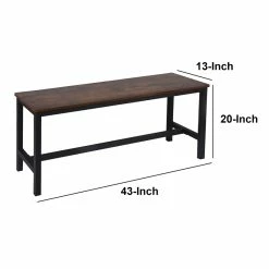 Cheapest 🎁 Benzara Wooden Top Indoor Bench With Metal Legs Set Of 2 Rustic Brown And Black ⌛ -Bedroom Benches Store 2575296 5 L