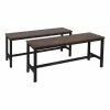 Cheapest 🎁 Benzara Wooden Top Indoor Bench With Metal Legs Set Of 2 Rustic Brown And Black ⌛