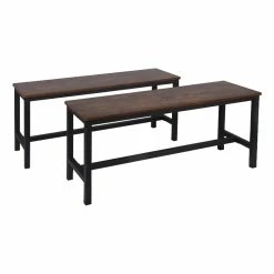 Cheapest 🎁 Benzara Wooden Top Indoor Bench With Metal Legs Set Of 2 Rustic Brown And Black ⌛