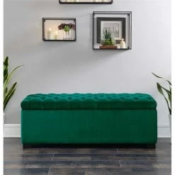 Best deal π₯ Maklaine Velvet Fabric Made π Shoe Storage Bench In Emerald Finish π― 15 Best deal π₯ Maklaine Velvet Fabric Made π Shoe Storage Bench In Emerald Finish π― -Bedroom Benches Store 2578571 1 L