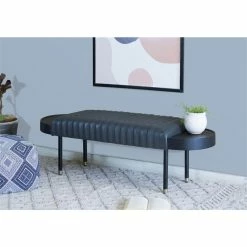 Deals 🔔 Mango Furniture Co LTD Zhara Bench In Slate Gray Leather Upholstery 👏 -Bedroom Benches Store 2593316 1 L