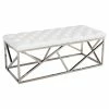 Best Pirce 👏 Modrest Lindsey 18" Modern Faux Leather & Stainless Steel Bench In White 😀