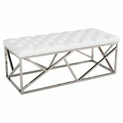 Best Pirce π Modrest Lindsey 18" Modern Faux Leather & Stainless Steel Bench In White π