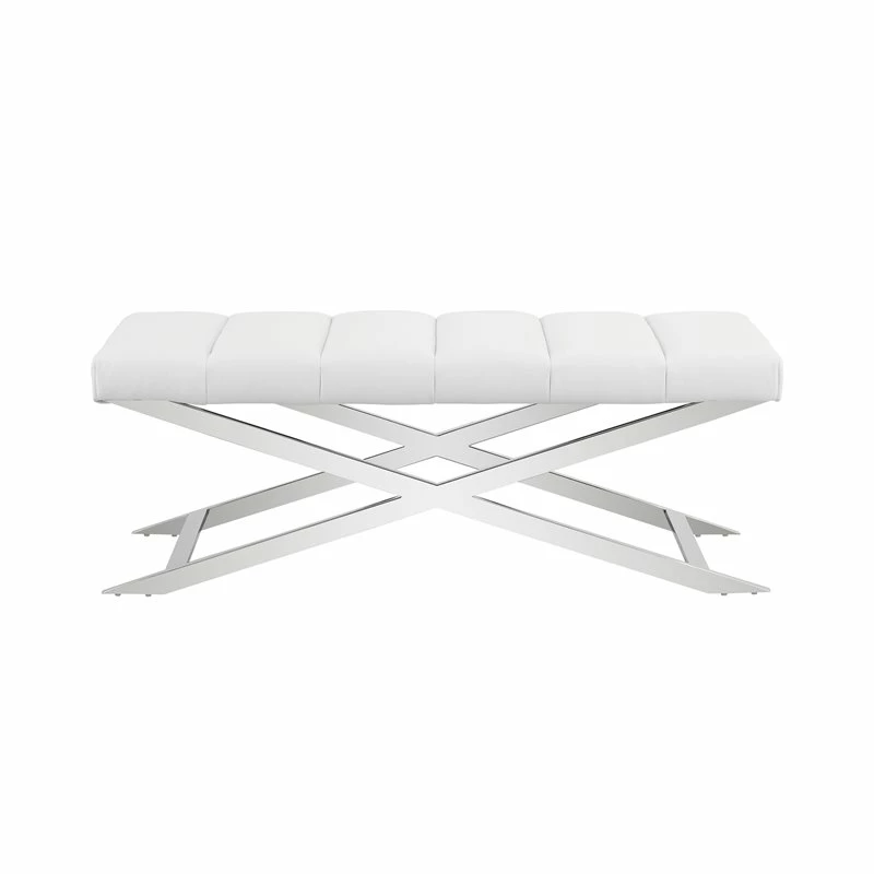Discount β€οΈ Modrest Xane 18" Contemporary Faux Leather & Stainless Steel Bench In White π 2 Discount β€οΈ Modrest Xane 18" Contemporary Faux Leather & Stainless Steel Bench In White π - Image 2