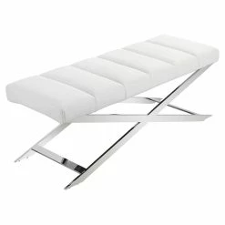 Discount β€οΈ Modrest Xane 18" Contemporary Faux Leather & Stainless Steel Bench In White π