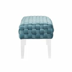 Discount 👍 Divani Casa Tracy 20" Modern Acrylic & Velvet Upholstered Bench In Blue 😉 -Bedroom Benches Store 2594926 2 L