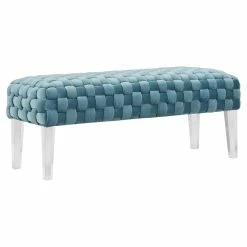Discount π Divani Casa Tracy 20" Modern Acrylic & Velvet Upholstered Bench In Blue π