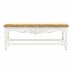 Promo 🧨 Luxen Home LuxenHome Upholstered Entry And Bedroom White Wood Bench 🎉