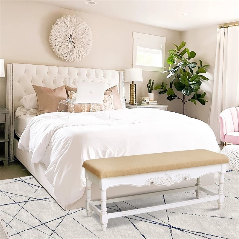Promo 𧨠Luxen Home LuxenHome Upholstered Entry And Bedroom White Wood Bench π 2 Promo 𧨠Luxen Home LuxenHome Upholstered Entry And Bedroom White Wood Bench π - Image 2