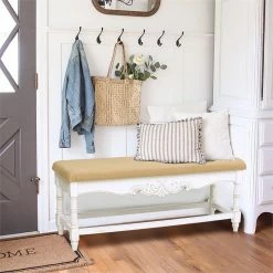 Promo 𧨠Luxen Home LuxenHome Upholstered Entry And Bedroom White Wood Bench π 13 Promo 𧨠Luxen Home LuxenHome Upholstered Entry And Bedroom White Wood Bench π -Bedroom Benches Store 2597952 13 L