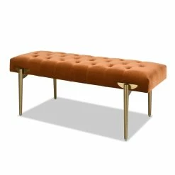 Discount ⌛ Maklaine Modern Velvet Upholstered Gold Accent Bench In Burnt Orange 🛒 -Bedroom Benches Store 2601331 11 L