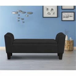 Promo 😉 Lilola Home Mila Black Velvet Fabric Ottoman Bench With Storage And Black Legs 🌟 -Bedroom Benches Store 2613250 2 L