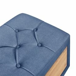 Discount 🤩 CRO Decor Upholstered Storage Ottoman Bench 2 Drawers With Rubber Wood Leg-Blue 😉 -Bedroom Benches Store 2628116 9 L