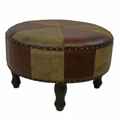 Best Sale 🔔 International Caravan Carmel Faux Leather Ottoman Stool In Mix Pattern ✨