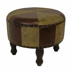 Promo 👍 International Caravan Carmel Faux Leather Ottoman In Mix Pattern 🔔