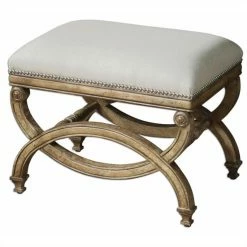 Budget π Uttermost Karline Natural Linen Small Bench In Antiqued Almond Finish β¨
