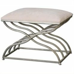 Promo β Uttermost Shea Satin Nickel Small Bench In Plush Ivory β€οΈ
